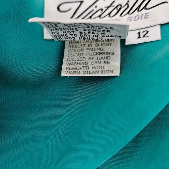 Victoria Soie V Neck Short Sleeve Vintage Silk Button Down Teal Shirt Dress - Picture 7 of 7